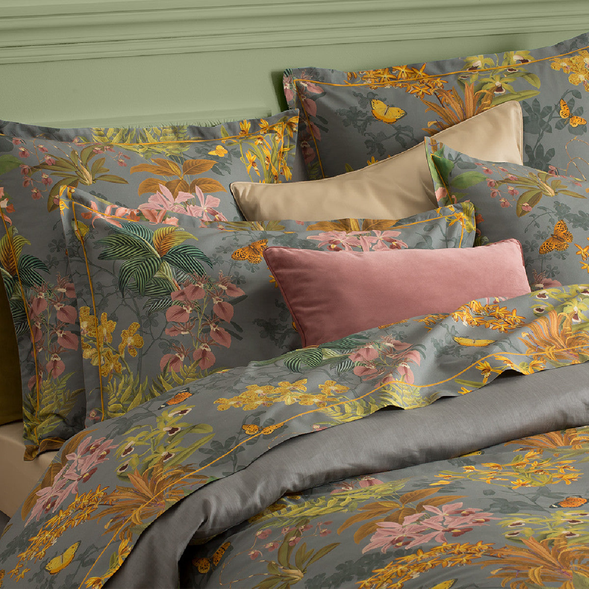 Drap Plat Nuit d'orchidées gris - Garnier-Thiebaut