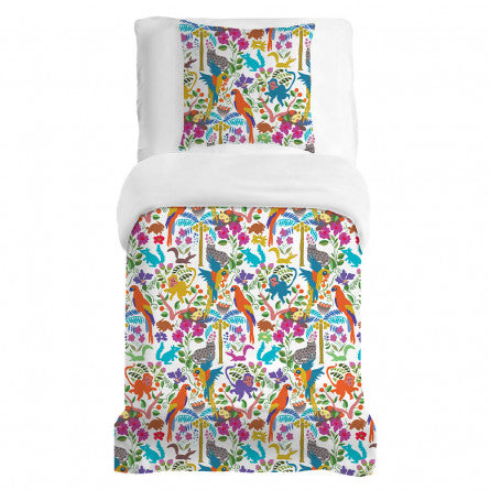 Lot Housse de Couette + 1 Taie Jungle en folie blanc - Garnier-Thiebaut