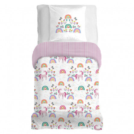 Lot Housse de Couette + 1 Taie Licorne arc en ciel - Garnier-Thiebaut